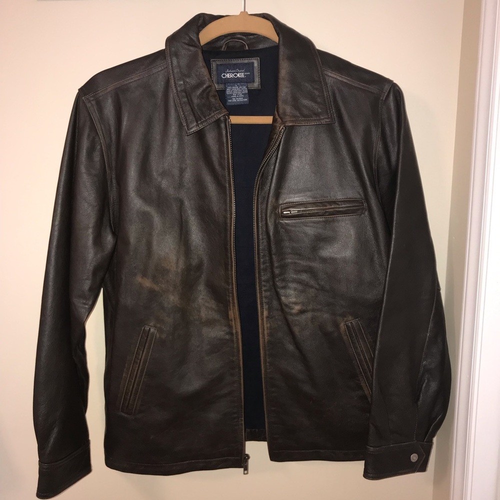 Cherokee brown leather bomber jacket